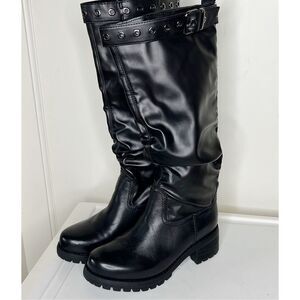 Cult Metallica Slouchy Belted Knee High Boots Black Nwt Size 6/36 EU